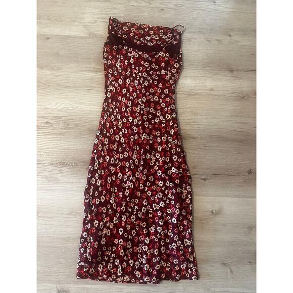 BCBGeneration Cowl Neck Ruched Slip Dress Midi Floral Print size Small - Picture 8 of 8